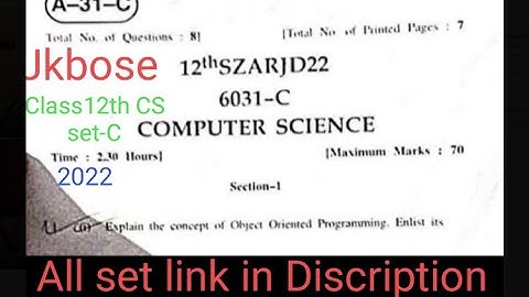 Jkbose class 12th Computer science paper set-C 2022 (summer zone ) #jkbose #class12thcomputerscience
