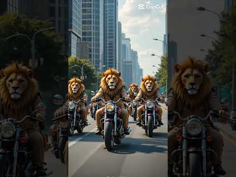 lion qui conduit les moto  dans la rue  #animals #ai #drole #shorts  #animallover #humour #cat