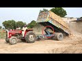 Mf 260 unloading a hydraulic hack bricks loaded trolley..💪💪