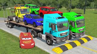 Flatbed Truck Mcqueen | Transportation with Truck - Pothole vs Car # - BeamNG.Drive