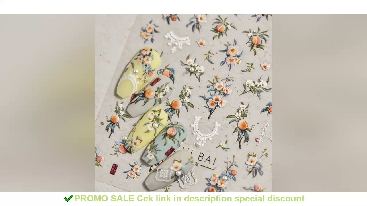 Vintage Yellow Peach Summer Orchard Fruit Flower Branch Nail Art Decorations Stickers 3D Self Adhesi