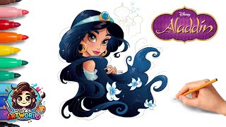 How to Draw Princess Jasmine from Aladdin 💜 | Head & Hair Fanart Tutorial | Easy Disney Drawing screenshot 4
