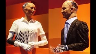 Two AI robots Sophia &amp; Han debate the future of humanity  - Rise 2017