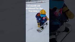 15 Months Old Baby Snowboard For The First Time