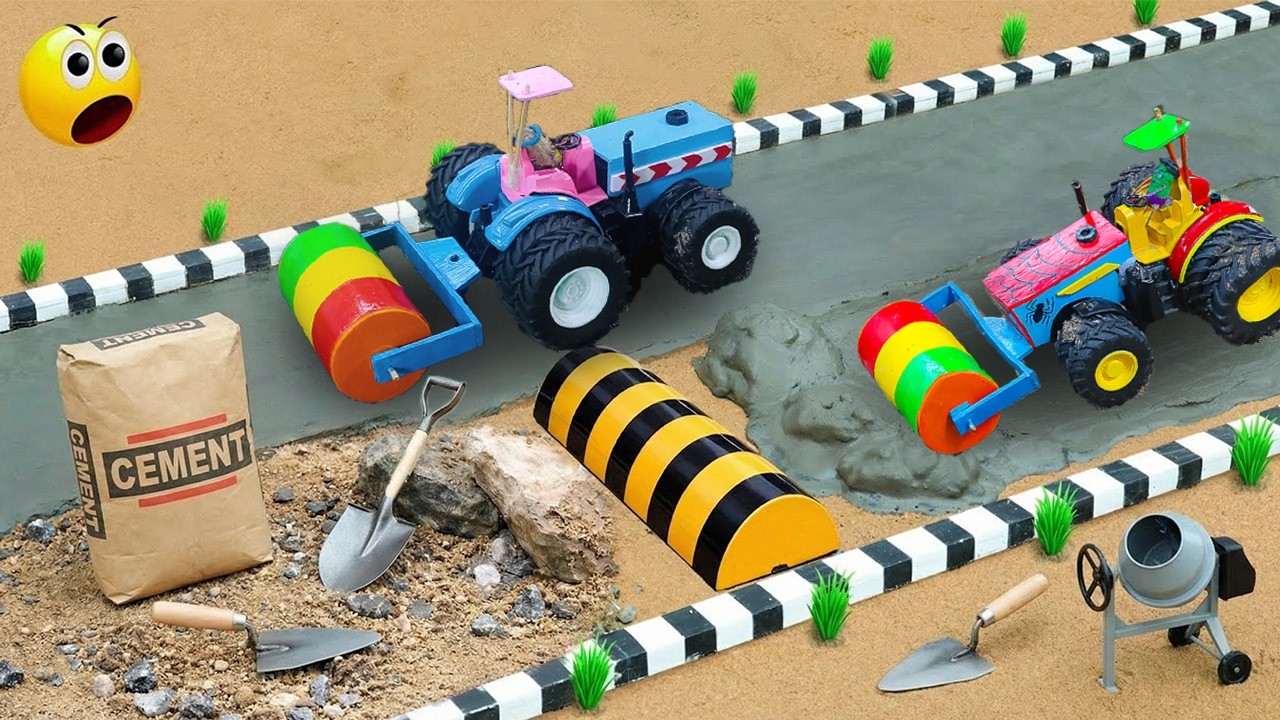diy tractor mini road roller to making concrete road construction science project | @topminigear #1