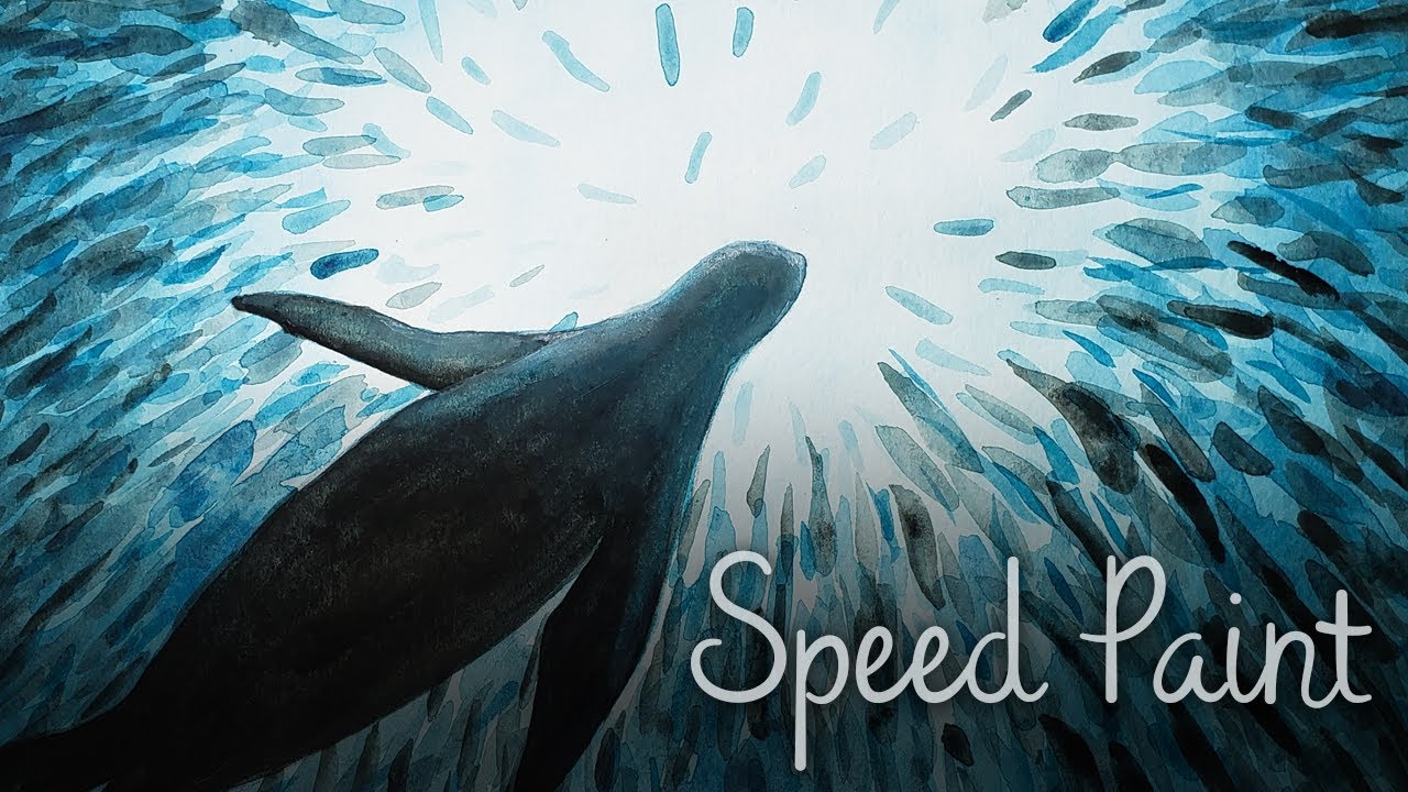 Sea Lion & Anchovies watercolor speedpaint YouTube
