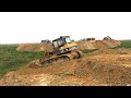 Incredible Power Bulldozer Pushing Dirt with Dump Truck 10 Wheels Dumping Dirt Filling Land at Work