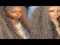 30 32 Inch Highlight Ombre Lace Frontal Wig Curly Human Hair Wigs 4/27 Colored 13x4 13X6 Deep C