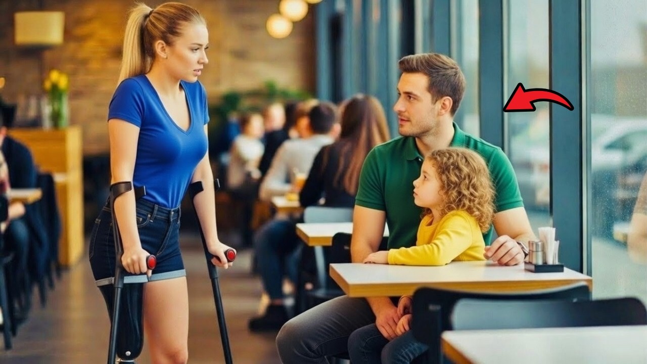 “Posso partilhar esta mesa consigo?” perguntou a rapariga de uma perna só ao pai solteiro .