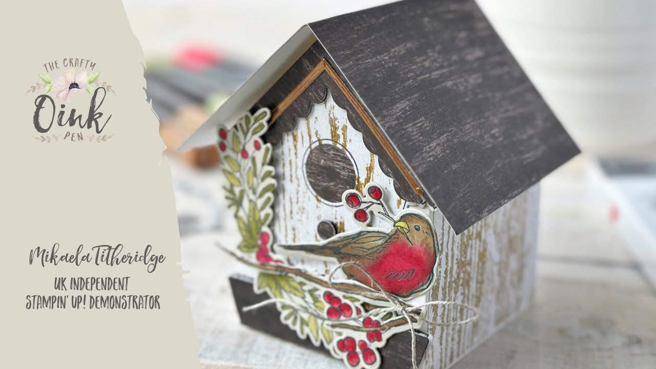 Fold Flat 3D Birdhouse Christmas Card using Country Birdhouse and Winterly Tree Tops by Stampin' Up!