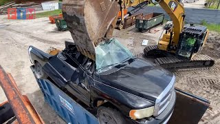 Extremely Fast Destroy Old Cars with Hydraulic Press and Excavator, Heavy Equipment Machines