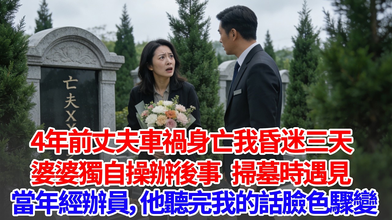 4年前丈夫車禍身亡，我昏迷三天。婆婆獨自操辦後事。清明掃墓時，遇見當年丈夫後事的經辦員，閒聊時他聽完我的話臉色驟變“我明明……”#人生感悟 #為人處世 #正能量 #情感 #葵寶說書鋪