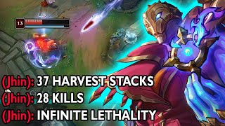 JHIN WITH 37 HARVEST STACKS CAN ONESHOT ANYTHING (28 KILLS GAME)