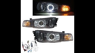 Sports Performance CrazyTheGod Galant MK8 98-05 Guide LED Angel-Eye Projector Headlight Black US for Mitsubishi