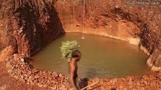 Dig the cliff to build natural waterfall to swimming pool