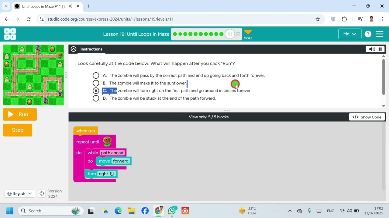 Урок 19. Циклы Until в экспресс-курсе Maze 11. 