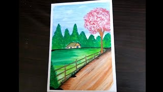 Beautiful Landscape Painting With Watercolors For Beginners | Using Watercolors First Time