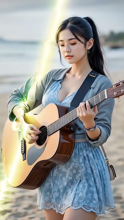 viral cewek cantik dan sexi main gitar akustik di pantai rusai#music #shorts #viral
