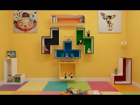 Video: Colorat Tetris bibliotecă pentru o cameră veselă