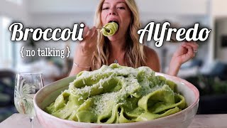 Broccoli Alfredo Pasta MUKBANG | No Talking (Talking Removed)