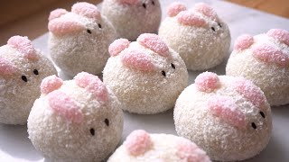 毛茸茸的玉兔冰皮月饼 Make FLUFFY Bunny Snowskin Mooncakes without Molds | Banana Filling