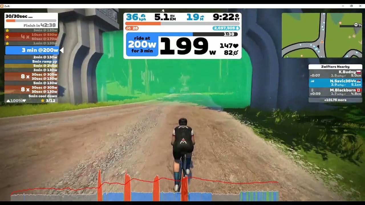 Zwift Workout TT TuneUp Week 1 Workout 1 30/30 Anaerobic 1