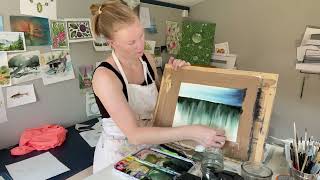 Paint quick landscape with water and forest using watercolors