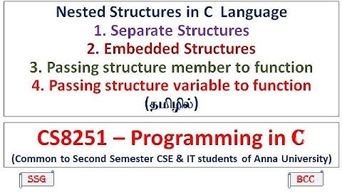 Nested Structures in C | Passing structure to functions in C | CS3251-Programming in C | Tamil | 41