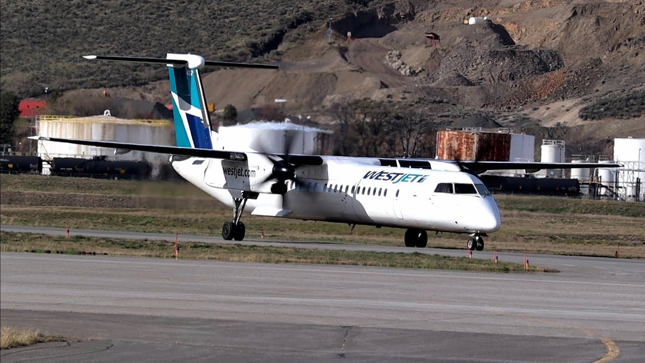 WestJet Encore Dash 8 400 Taxi and Takeoff from Kamloops Airport