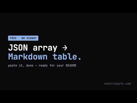 JSON to Markdown Table Online — Free, Paste and Done