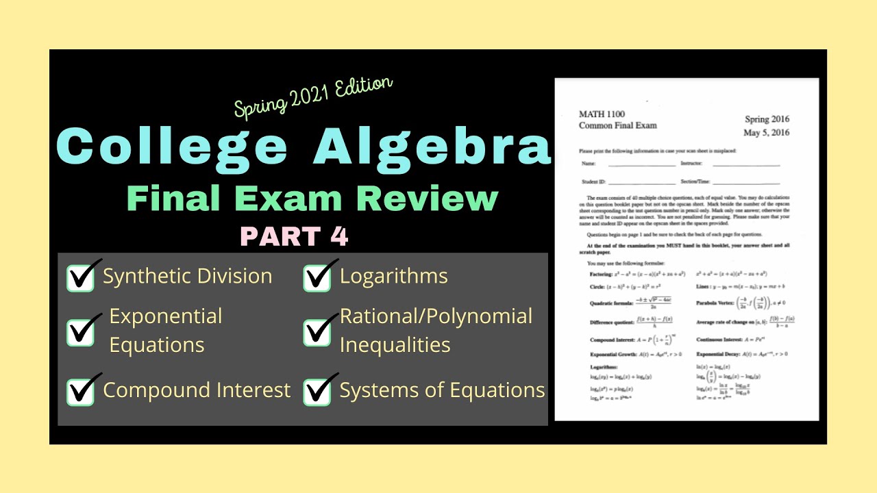 College Algebra Final Exam Review | Part 4 | Spring 2021 Edition - YouTube