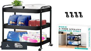ZOES HOMEWARE 3 Tier Metal Rolling Cart on Wheels Heavy Duty Utility Cart