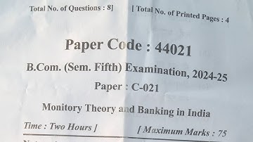 B.Com. (Sem. Fifth) Monitory Theory and Banking in India Question Paper 2024–25 #mjpru #bcom #pyq 