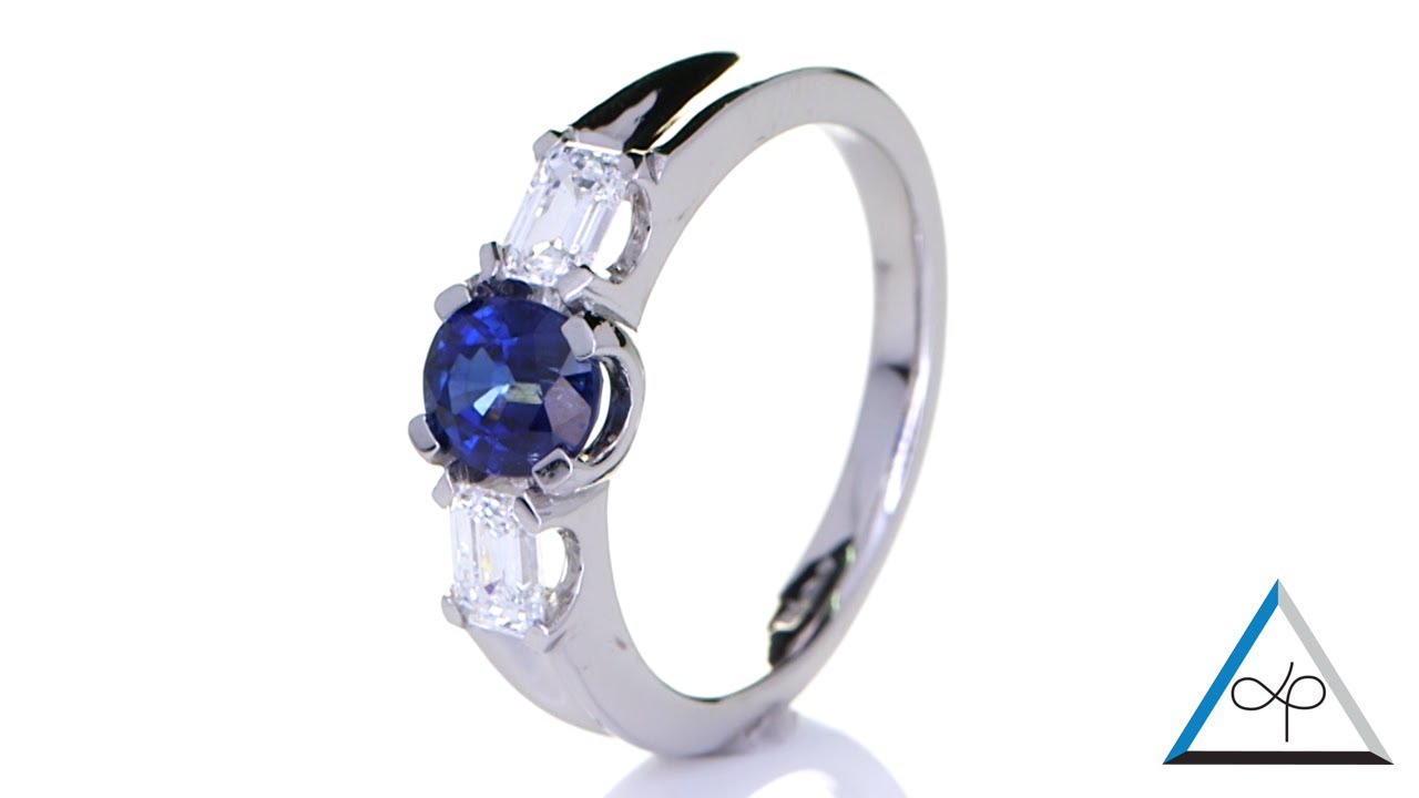Platinum Ring With Two Diamonds And A Blue Sapphire | Prakash Gems