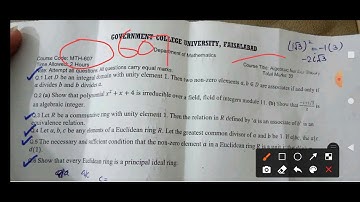 Paper Aljebraic Number theory GCUF Main campus II affiliated colleges II Zology Past paper