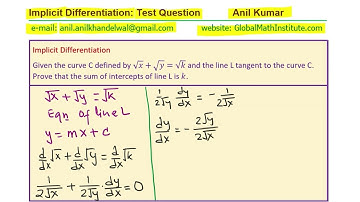 Implicit Differentiation √x+√y=√k  Prove that Sum of Intercepts is a Constant MCV4U Calculus