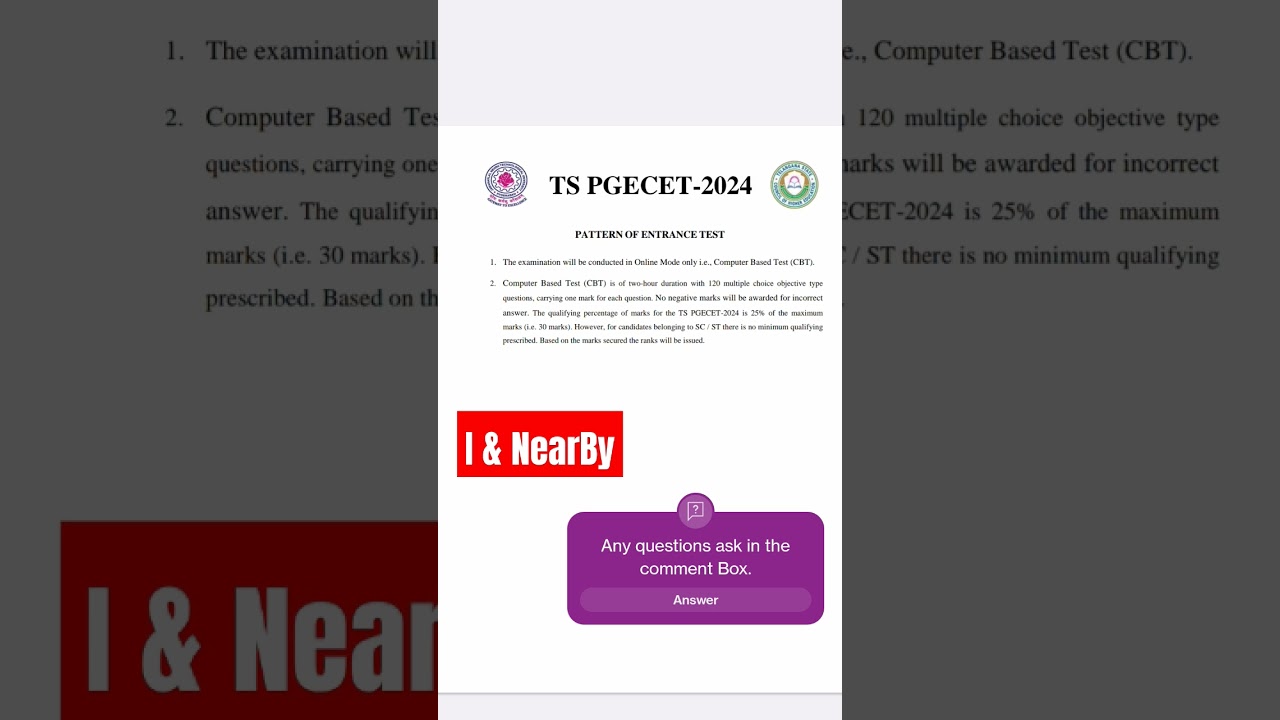 TS PGECET-2024PATTERN OF ENTRANCE TEST | Checknow✅ 