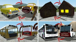 EVERYTHING TURNED INTO MONSTERS: CAR EATER, HOUSE HEAD, BUS EATER VS ALL TREVOR HENDERSON In GMOD!