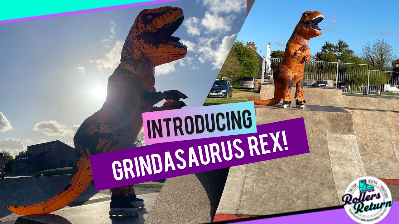 A Dinosaur on Rollerblades?! Check out JURASSIC (SKATE) PARK! Rollersaurus Rex on Aggressive Skates!