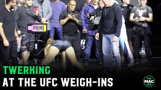 Ailin Perez twerks in front of Dana White at UFC Weigh Ins