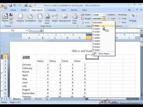 Microsoft Excel - How to scale a worksheet for printing - YouTube