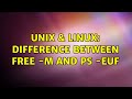 Unix  linux difference between free m and ps euf 2 solutions