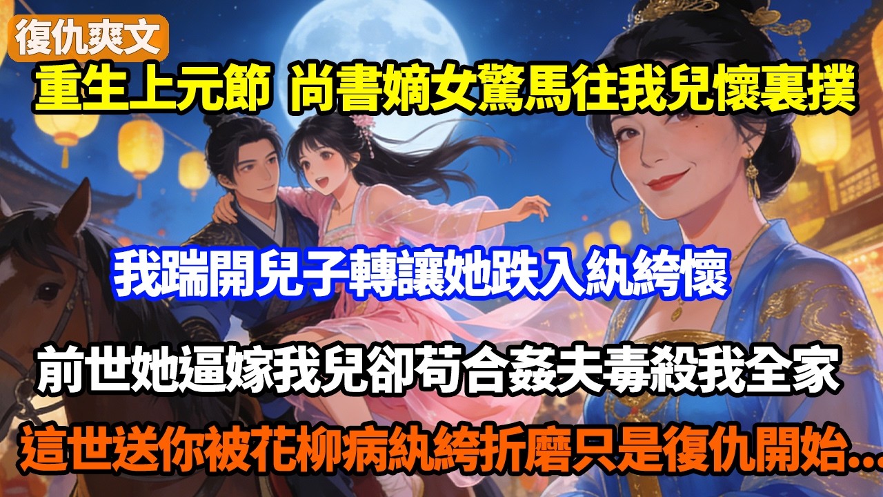 重生上元節，尚書嫡女驚馬往我兒懷裏撲，我踹開兒子轉讓她跌入紈絝懷，前世她逼嫁我兒卻苟合姦夫毒殺我全家，這世送你被花柳病紈絝折磨只是復仇開始