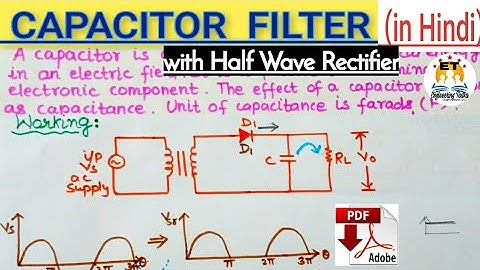 Capacitor Filter (in hindi) | working with half wave rectifier | electronic filters