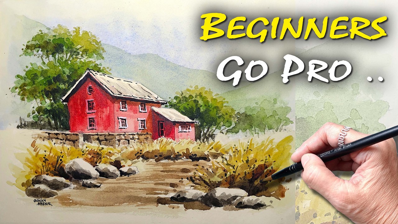 🎨 Go Pro Beginners | Watercolor Landscape Painting Step-by-Step Tutorial | निसर्गचित्र पेंटिंग