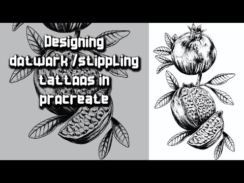 Designing a dotwork pomegranate tattoo design using iPad pro, procreate & True Grit Studio brushes