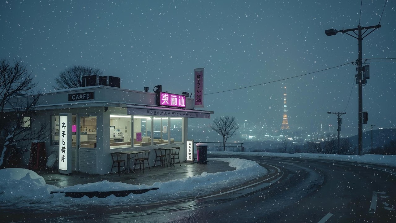 Tokyo Winter Night Café 🌨️ Late Night Snowy Relaxation
