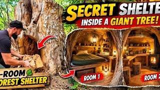 🌳 Building a Secret Shelter Inside a Giant Hollow Tree! 😱 | Bushcraft Survival