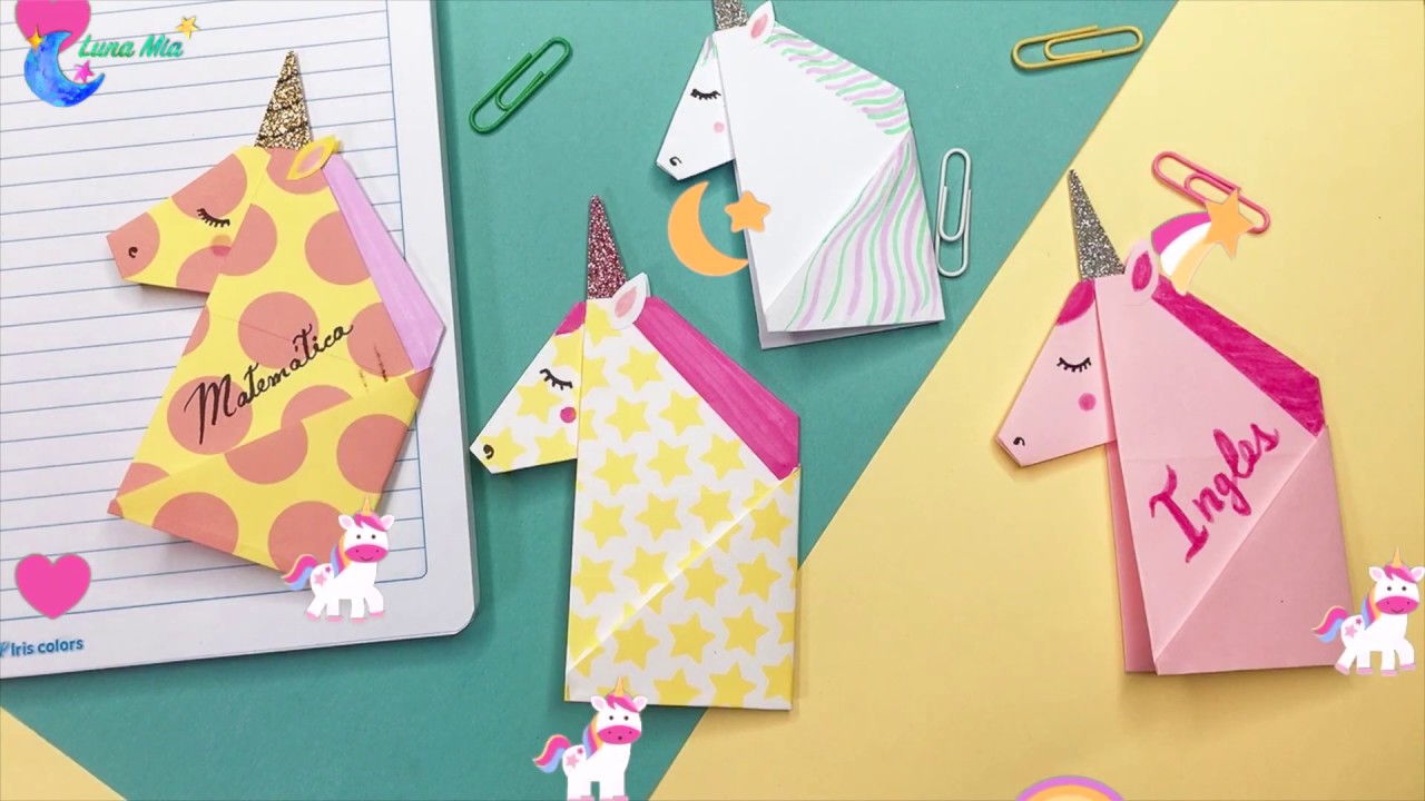 🦄 SEPARADOR de LIBRO UNICORNIO de papel LUNA MIA ORIGAMI 10 YouTube
