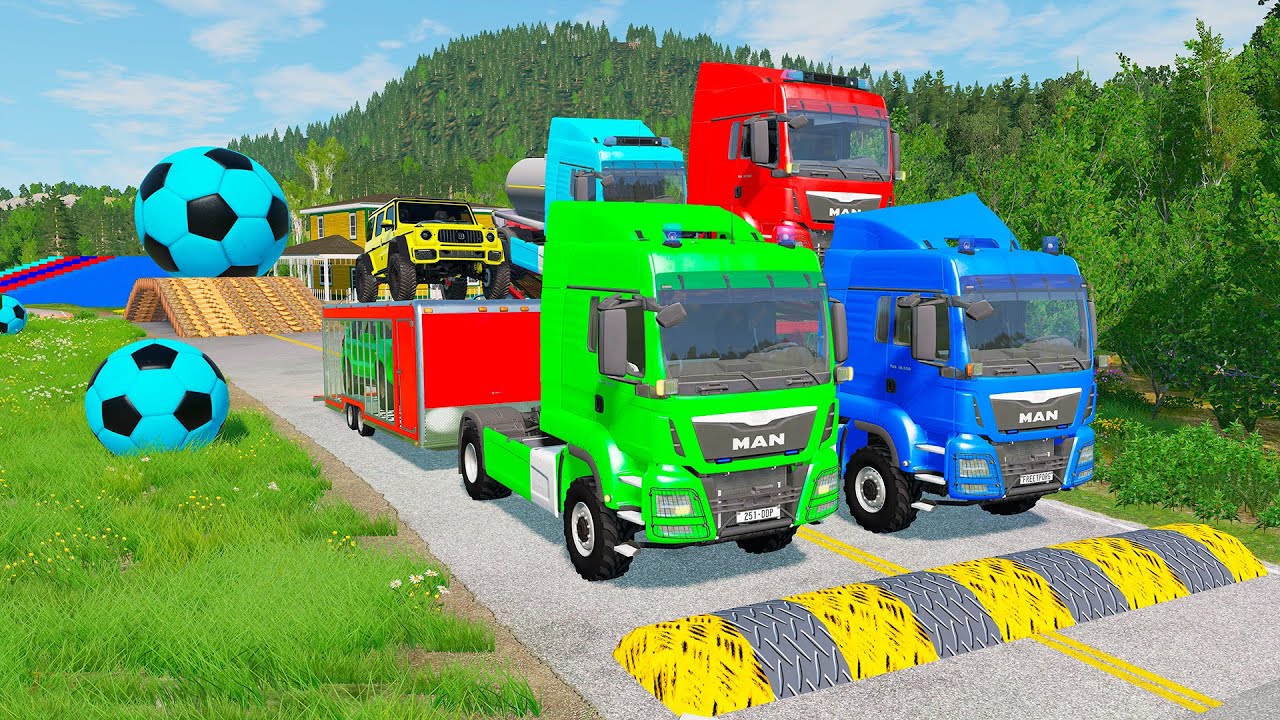 Грузовик с двойной платформой против лежачих полицейских | Автобусы против лежачих полицейских | ...